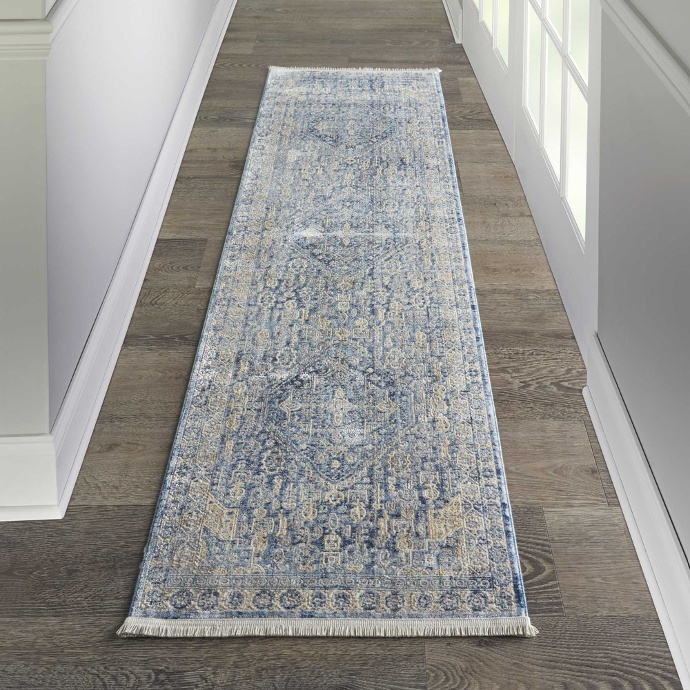 Lustrous Weave LUW02 Traditional Runner Rugs by Nourison in Blue Ivory